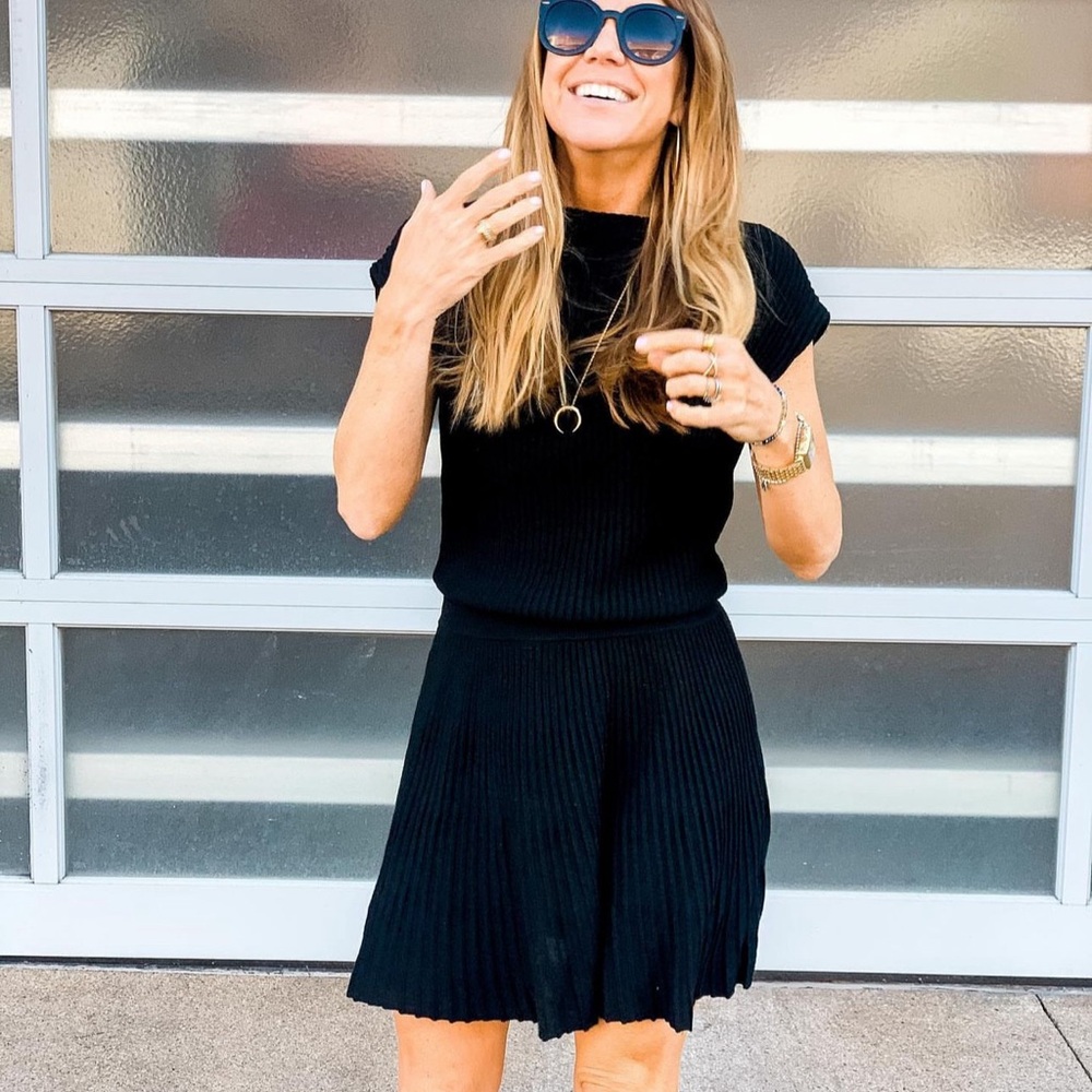 Maeve by Anthropologie - black drop waist flouncy and flowy sweater dress